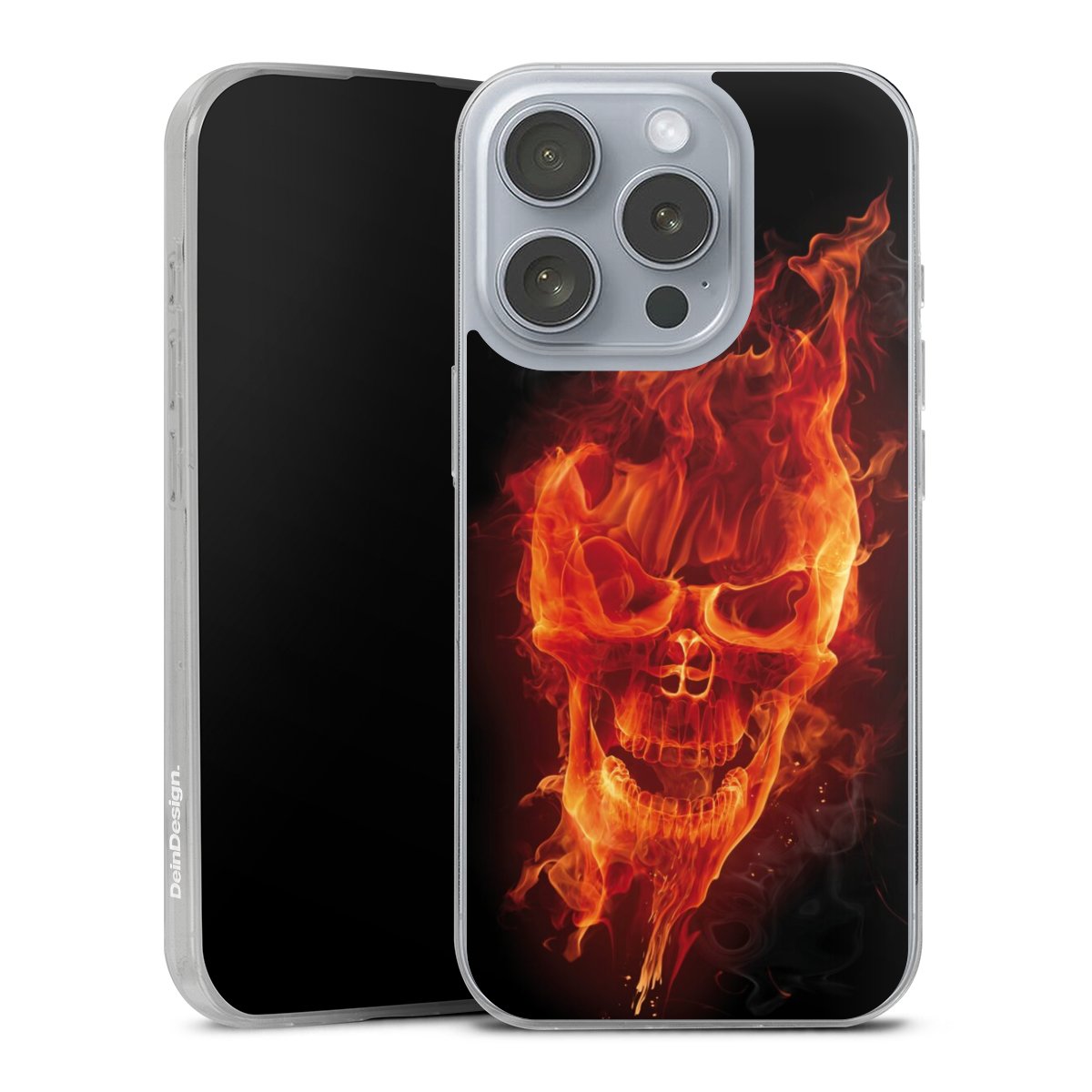 iPhone 16 Pro Handy Slim Case extra dünn Silikon Handyhülle transparent Hülle Totenkopf Skull Fire Silikon Slim Case