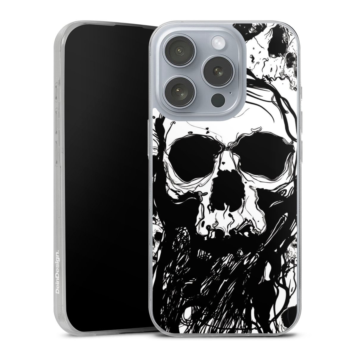 iPhone 16 Pro Handy Slim Case extra dünn Silikon Handyhülle transparent Hülle Totenkopf Halloween Silikon Slim Case