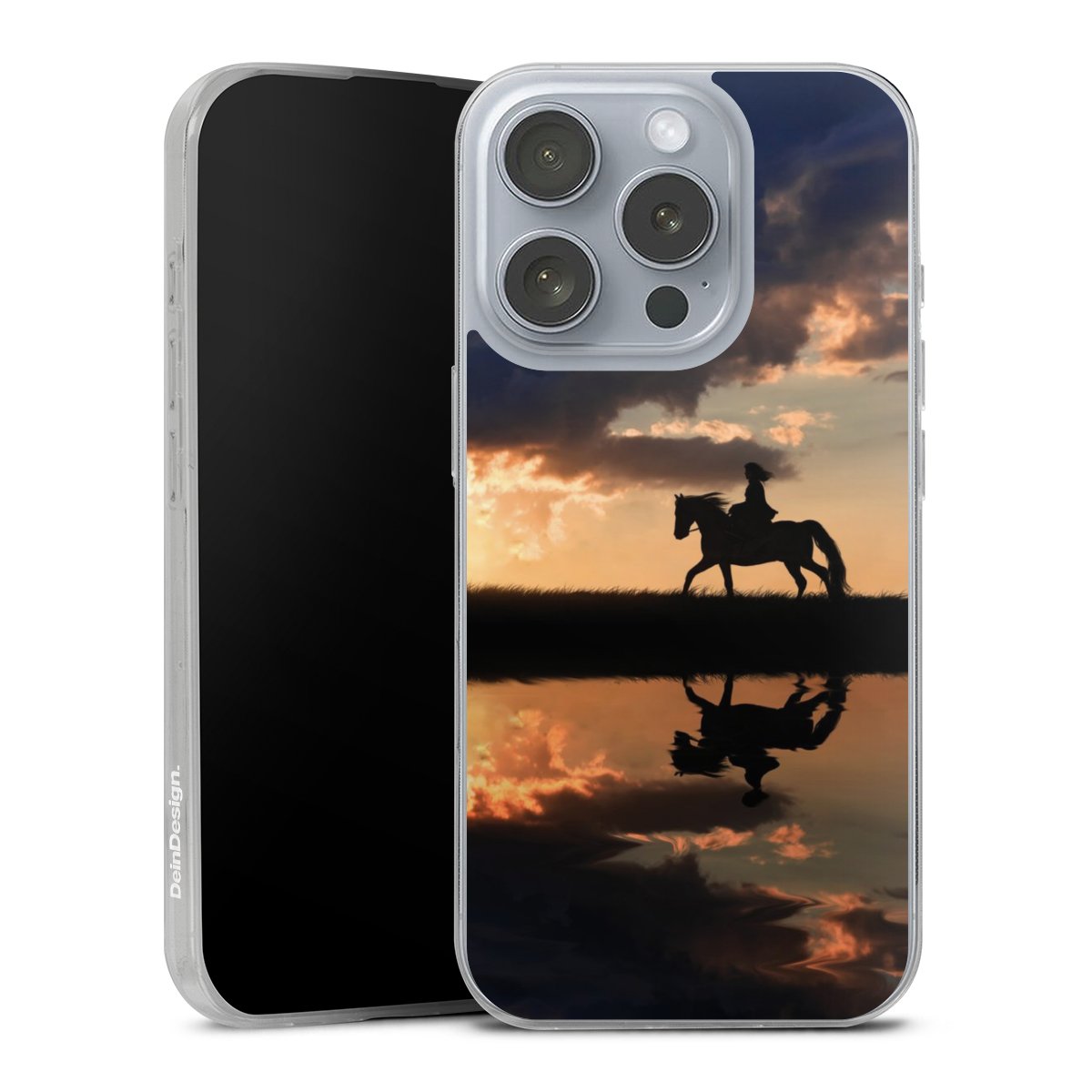 iPhone 16 Pro Handy Slim Case extra dünn Silikon Handyhülle transparent Hülle Horse Sunset Horseback Riding Silikon Slim Case