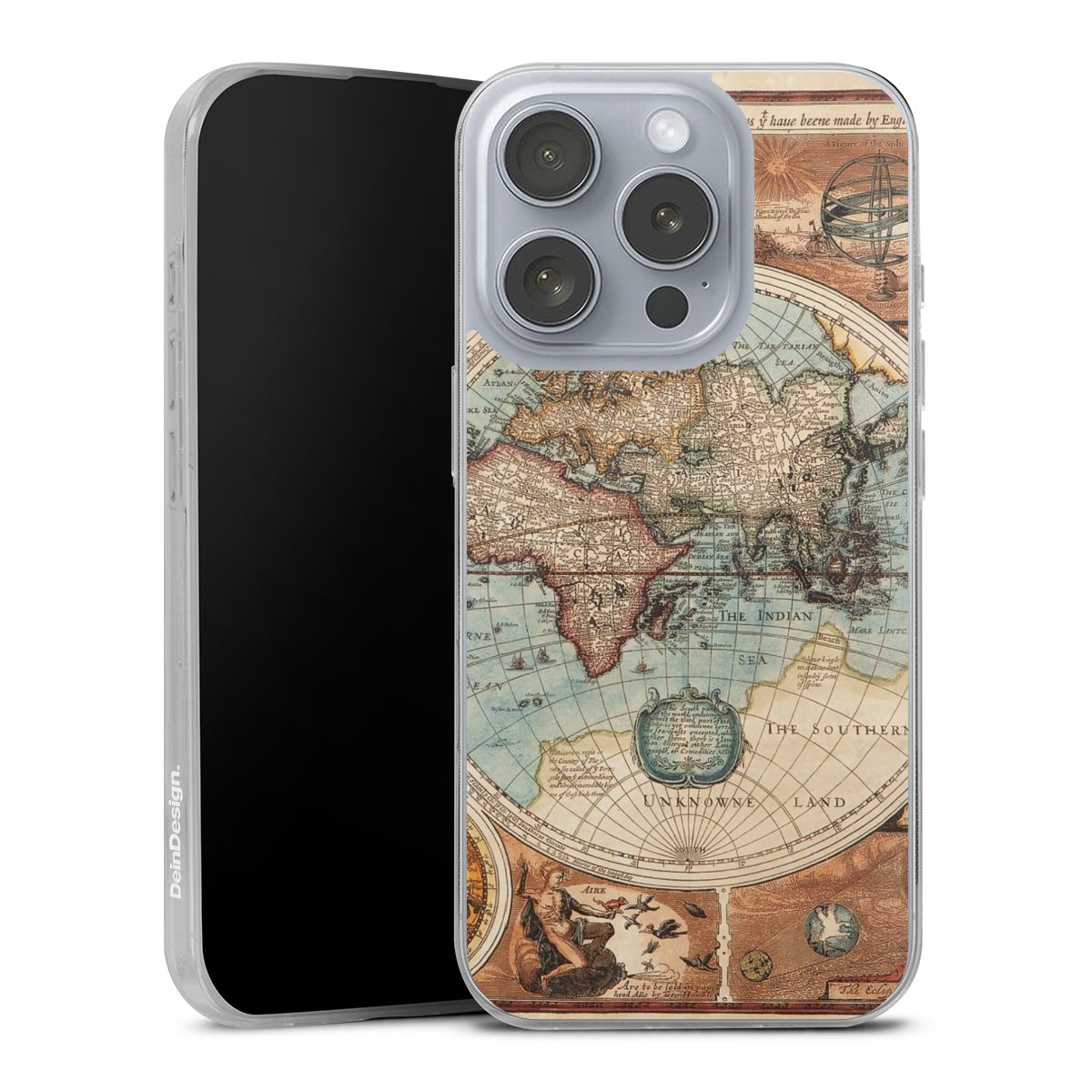 iPhone 16 Pro Handy Slim Case extra dünn Silikon Handyhülle transparent Hülle World Map Vintage Map Silikon Slim Case