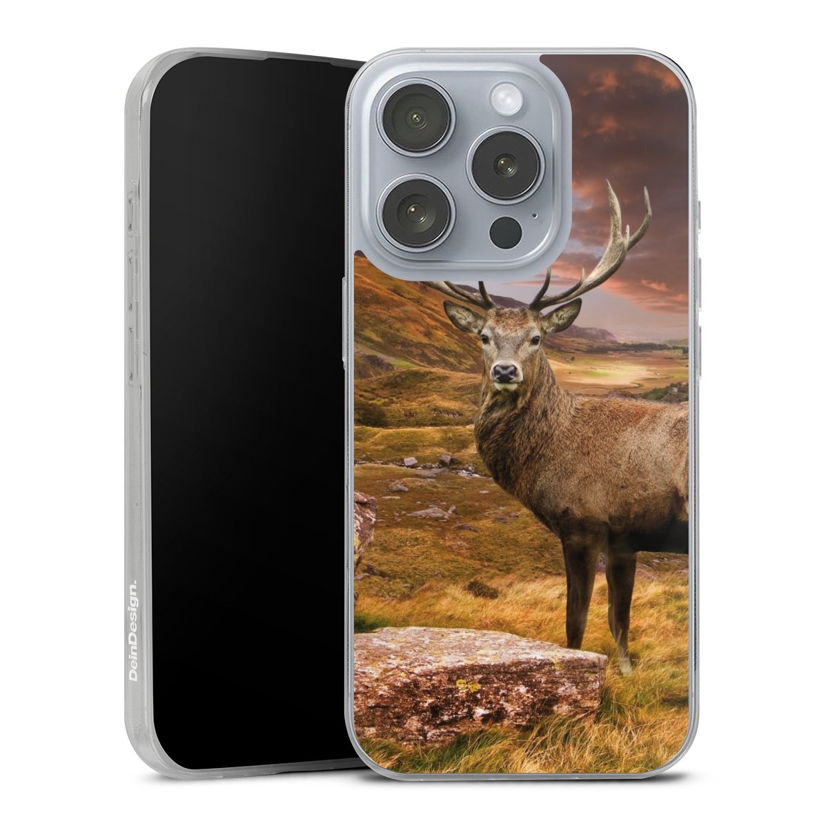 iPhone 16 Pro Handy Slim Case extra dünn Silikon Handyhülle transparent Hülle Meadow Mountain Deer Silikon Slim Case