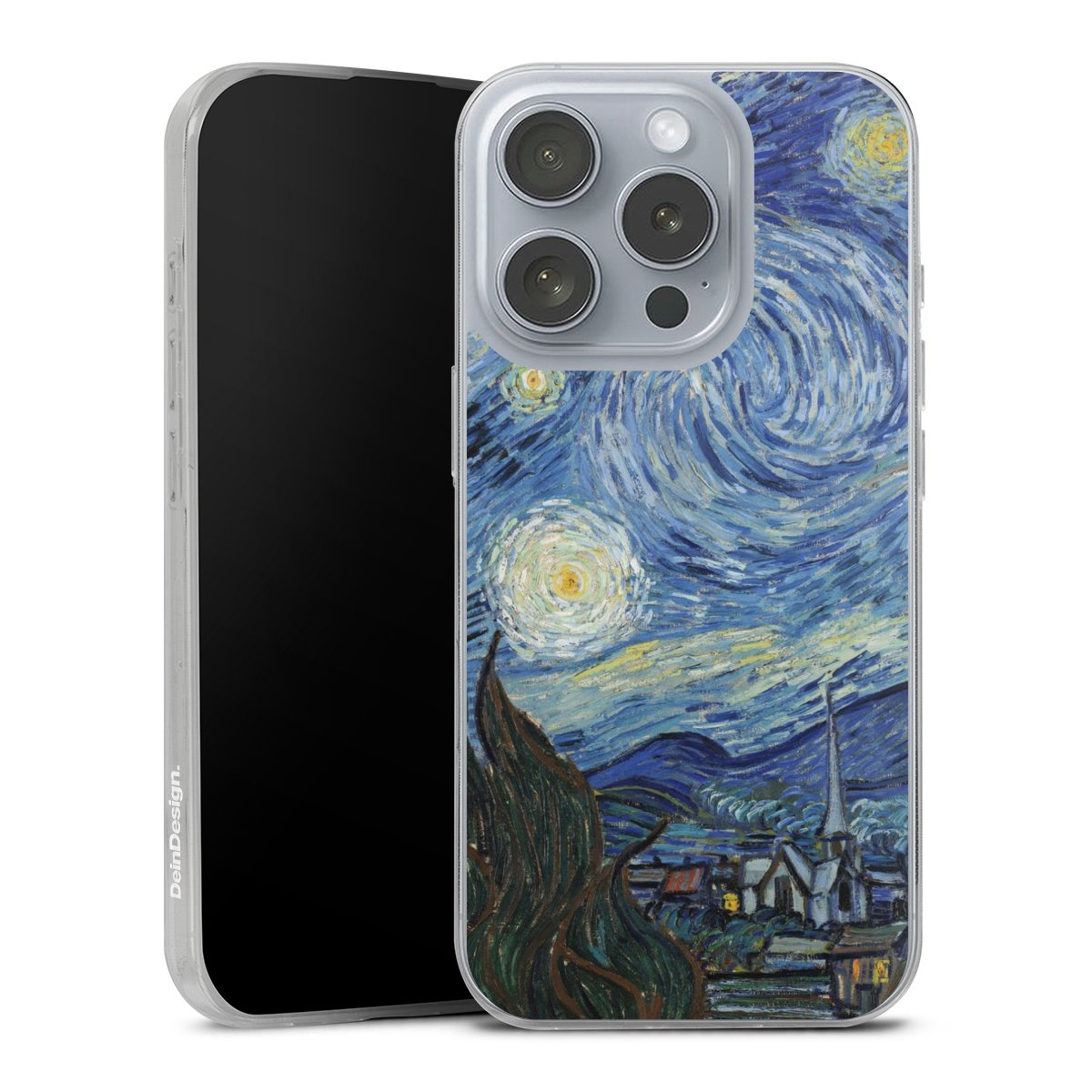 iPhone 16 Pro Handy Slim Case extra dünn Silikon Handyhülle transparent Hülle The Starry Night Kunst Vincent Van Gogh Silikon Slim Case