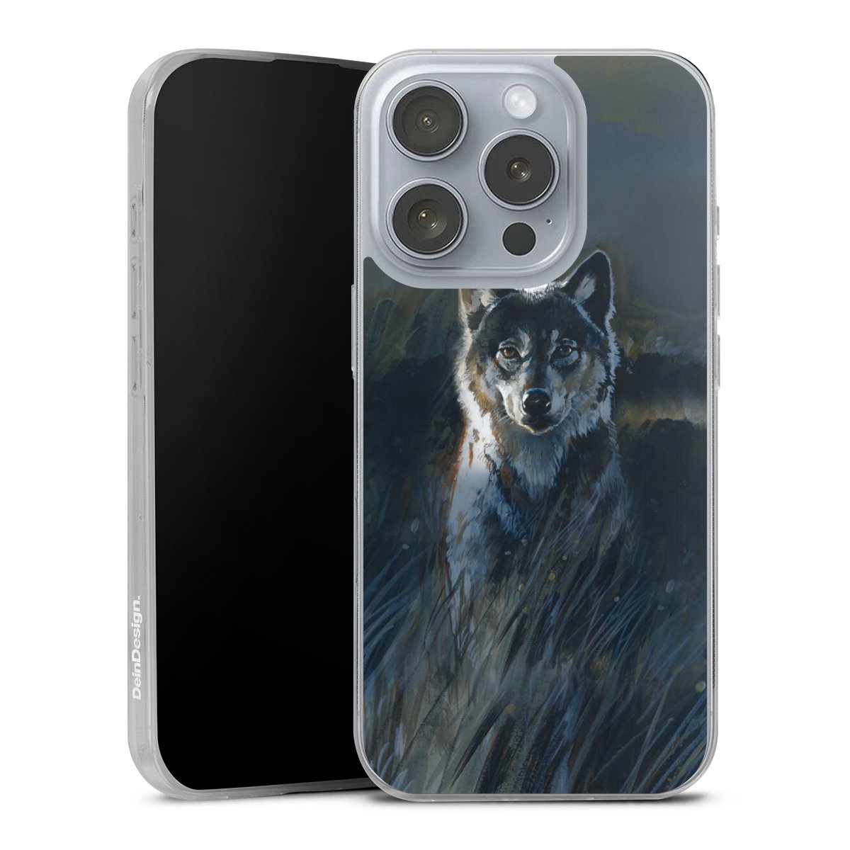 iPhone 16 Pro Handy Slim Case extra dünn Silikon Handyhülle transparent Hülle Nature Wolf Painting Silikon Slim Case