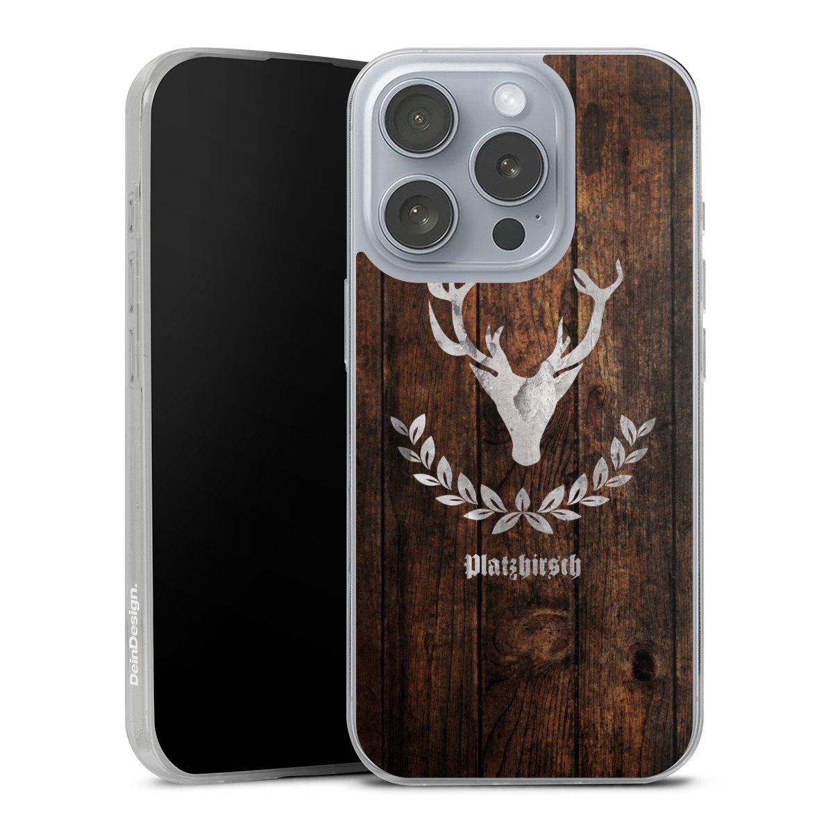 iPhone 16 Pro Handy Slim Case extra dünn Silikon Handyhülle transparent Hülle Deer Wood Wooden Look Silikon Slim Case