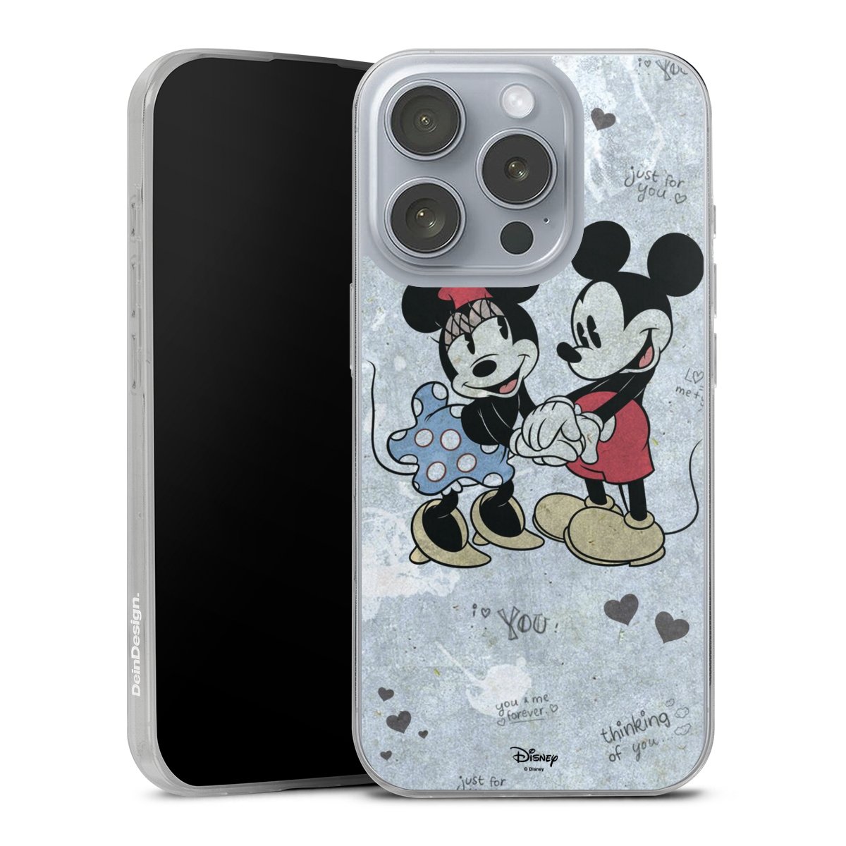 iPhone 16 Pro Handy Slim Case extra dünn Silikon Handyhülle transparent Hülle Mickey & Minnie Mouse Vintage Disney Silikon Slim Case