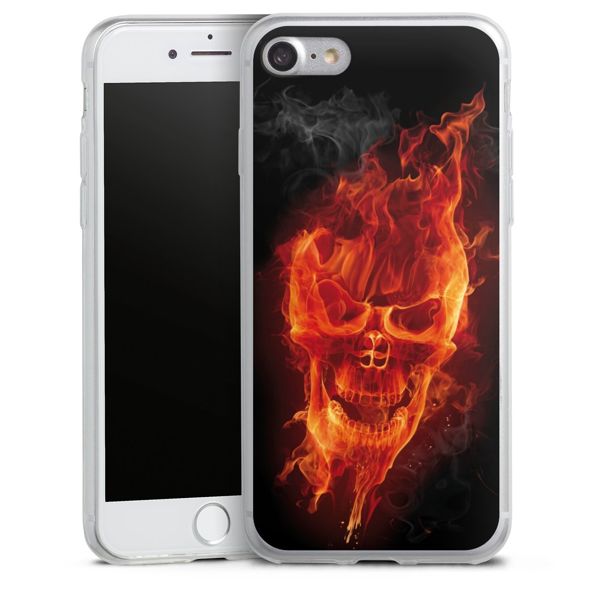 iPhone SE (2020) Handy Slim Case extra dünn Silikon Handyhülle transparent Hülle Totenkopf Skull Fire Silikon Slim Case