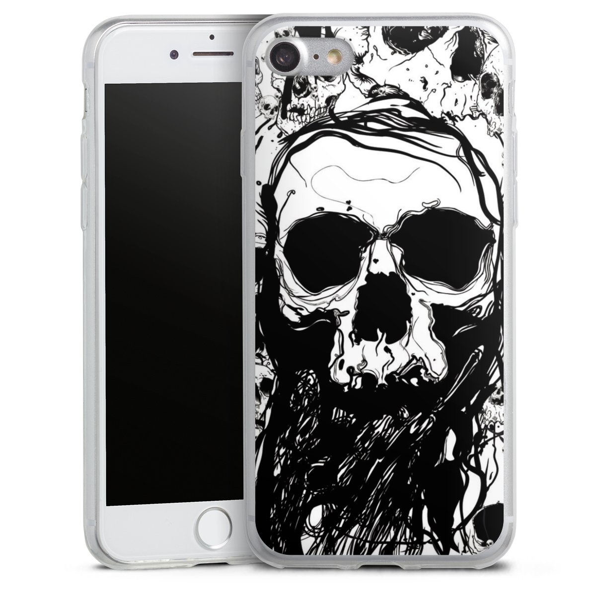 iPhone SE (2020) Handy Slim Case extra dünn Silikon Handyhülle transparent Hülle Totenkopf Halloween Silikon Slim Case