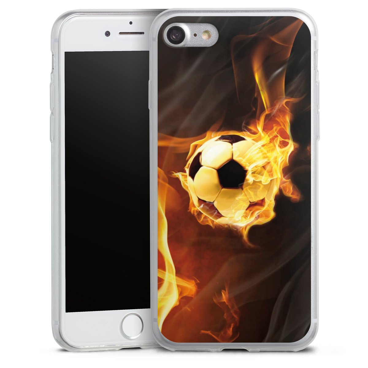 iPhone SE (2020) Handy Slim Case extra dünn Silikon Handyhülle transparent Hülle Ball Fire Soccer Silikon Slim Case