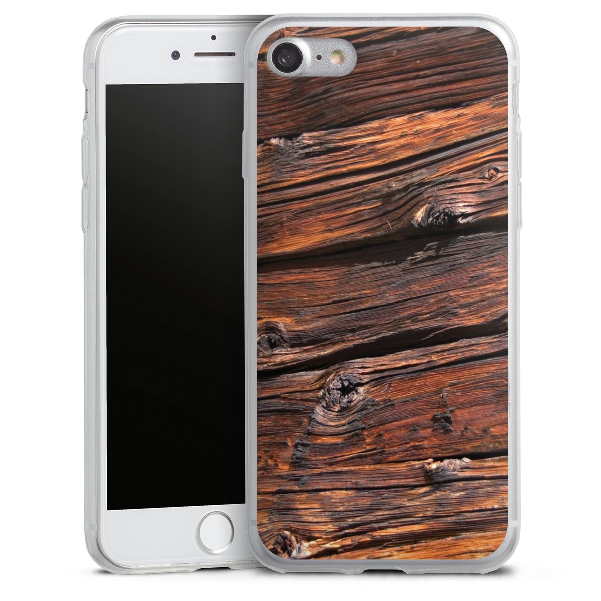 iPhone SE (2020) Handy Slim Case extra dünn Silikon Handyhülle transparent Hülle Beams Wooden Look Wood Silikon Slim Case