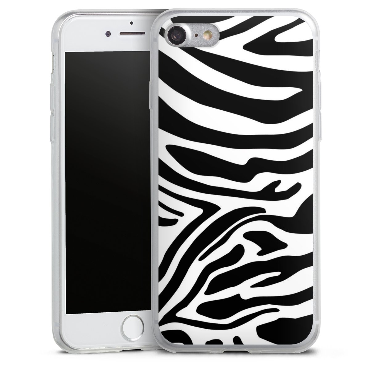 iPhone SE (2020) Handy Slim Case extra dünn Silikon Handyhülle transparent Hülle Zebra Animal Look Animal Print Silikon Slim Case