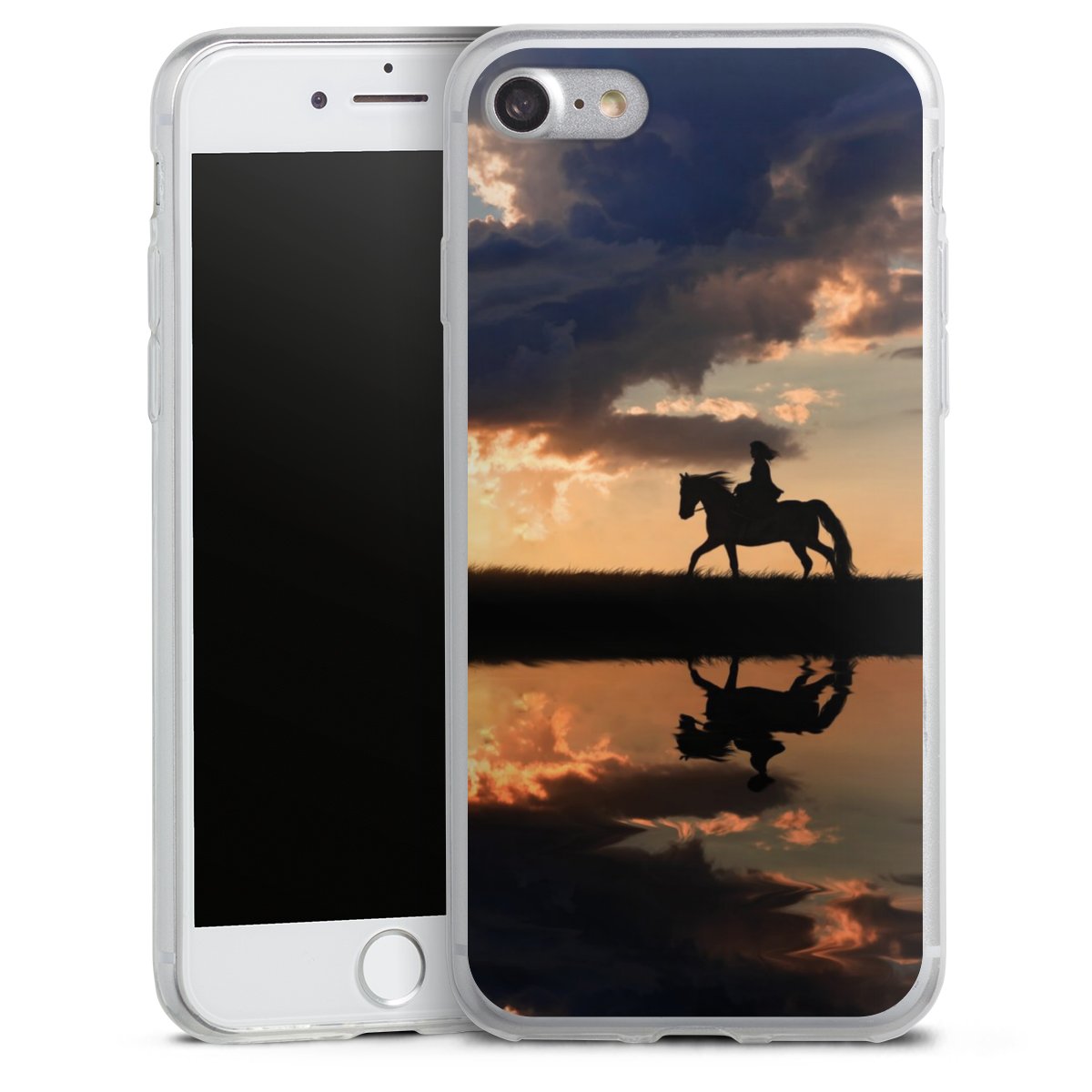 iPhone SE (2022) Handy Slim Case extra dünn Silikon Handyhülle transparent Hülle Horse Sunset Horseback Riding Silikon Slim Case