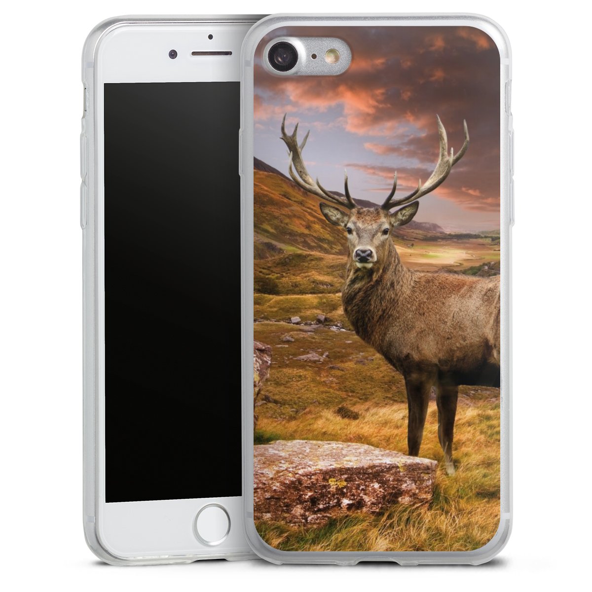 iPhone SE (2020) Handy Slim Case extra dünn Silikon Handyhülle transparent Hülle Meadow Mountain Deer Silikon Slim Case