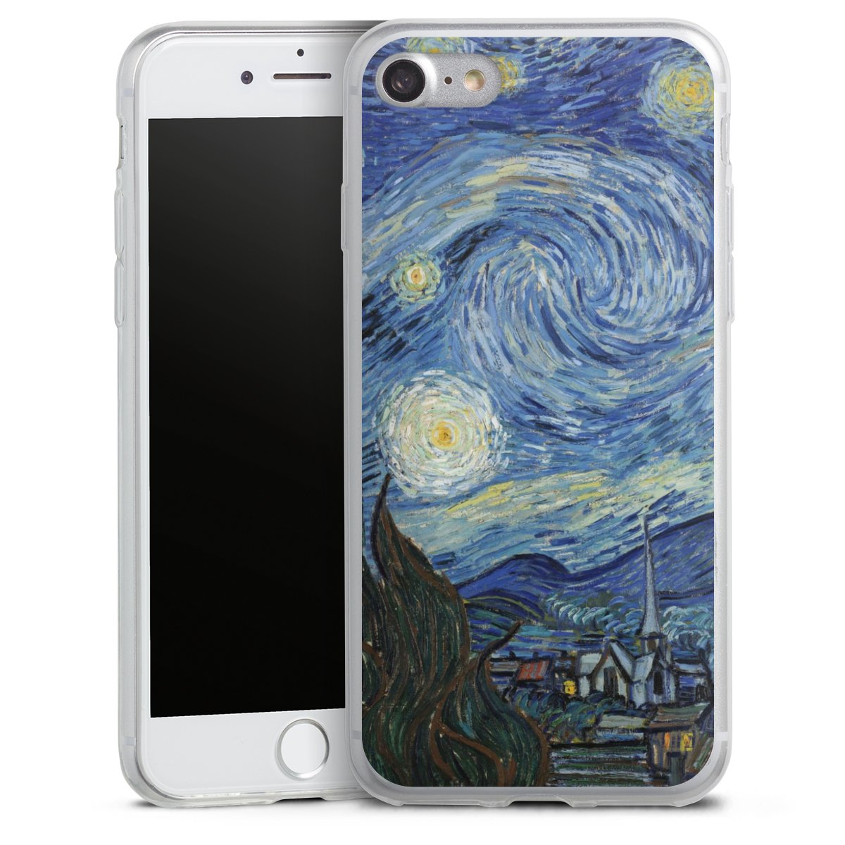 iPhone SE (2020) Handy Slim Case extra dünn Silikon Handyhülle transparent Hülle The Starry Night Kunst Vincent Van Gogh Silikon Slim Case