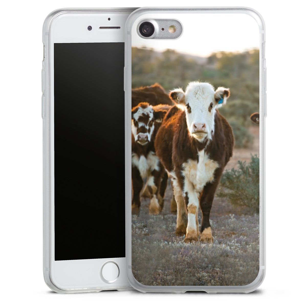 iPhone SE (2020) Handy Slim Case extra dünn Silikon Handyhülle transparent Hülle Cow Farmer Calf Silikon Slim Case