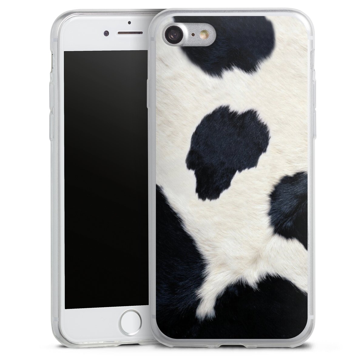 iPhone SE (2020) Handy Slim Case extra dünn Silikon Handyhülle transparent Hülle Animal Look Animal Print Cow Skin Silikon Slim Case