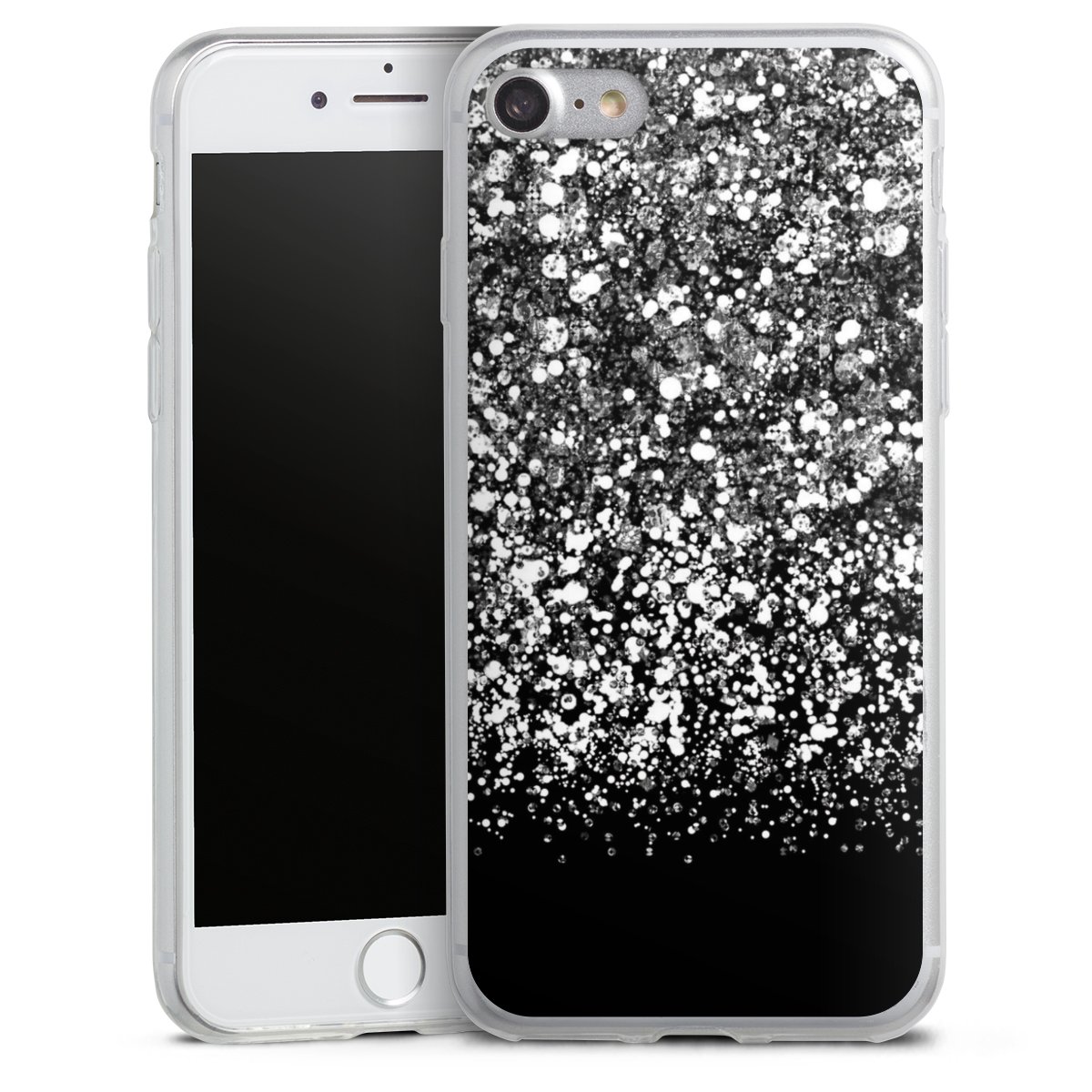 iPhone SE (2020) Handy Slim Case extra dünn Silikon Handyhülle transparent Hülle Glitzer Snowflake Muster Silikon Slim Case