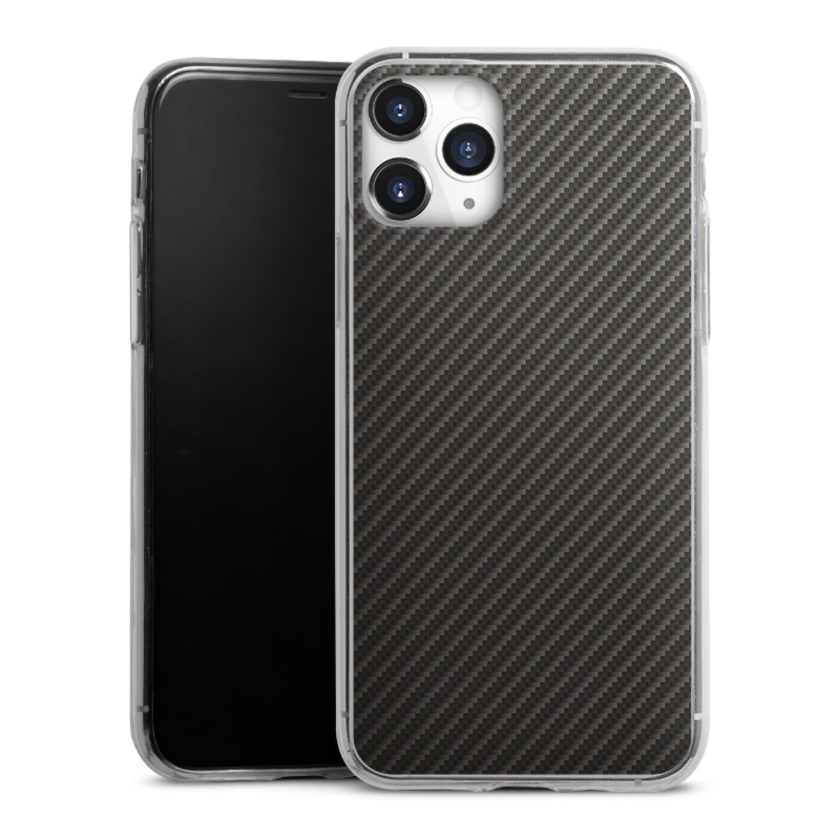 iPhone 11 Pro Handy Slim Case extra dünn Silikon Handyhülle transparent Hülle Metallic Look Carbon Muster Silikon Slim Case