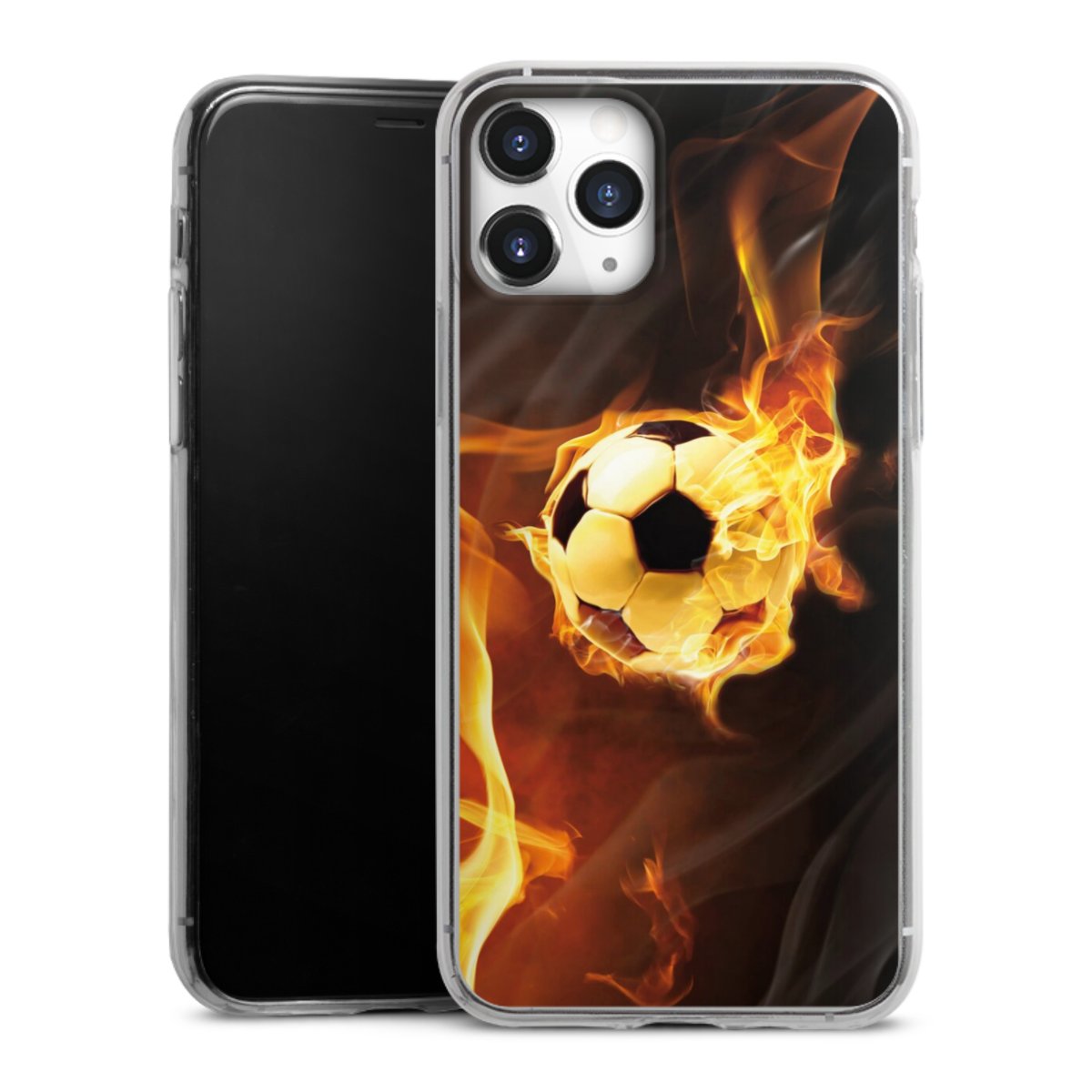 iPhone 11 Pro Handy Slim Case extra dünn Silikon Handyhülle transparent Hülle Ball Fire Soccer Silikon Slim Case