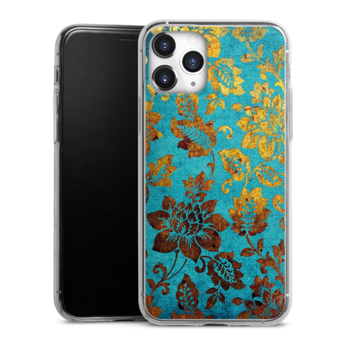 iPhone 11 Pro Handy Slim Case extra dünn Silikon Handyhülle transparent Hülle Ornament Vintage Flowers Silikon Slim Case