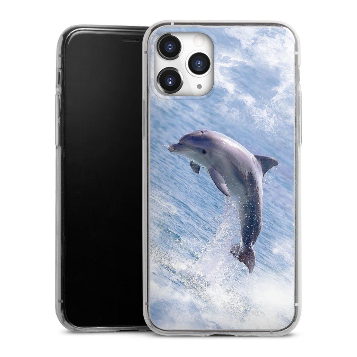 iPhone 11 Pro Handy Slim Case extra dünn Silikon Handyhülle transparent Hülle Dolphin Ocean Wale Silikon Slim Case