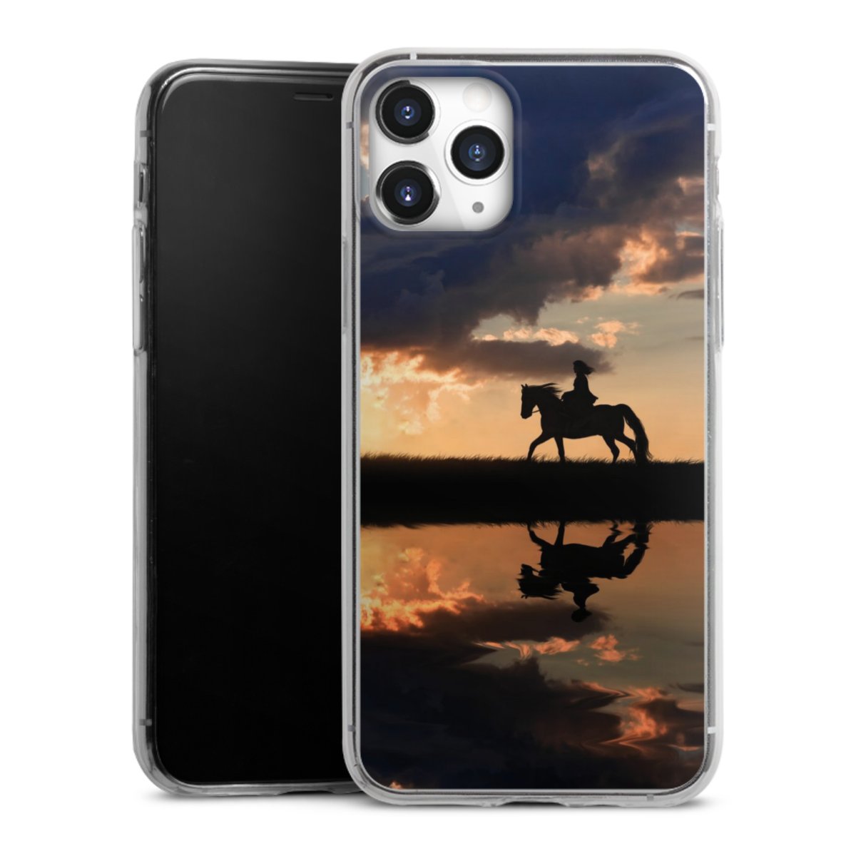 iPhone 11 Pro Handy Slim Case extra dünn Silikon Handyhülle transparent Hülle Horse Sunset Horseback Riding Silikon Slim Case