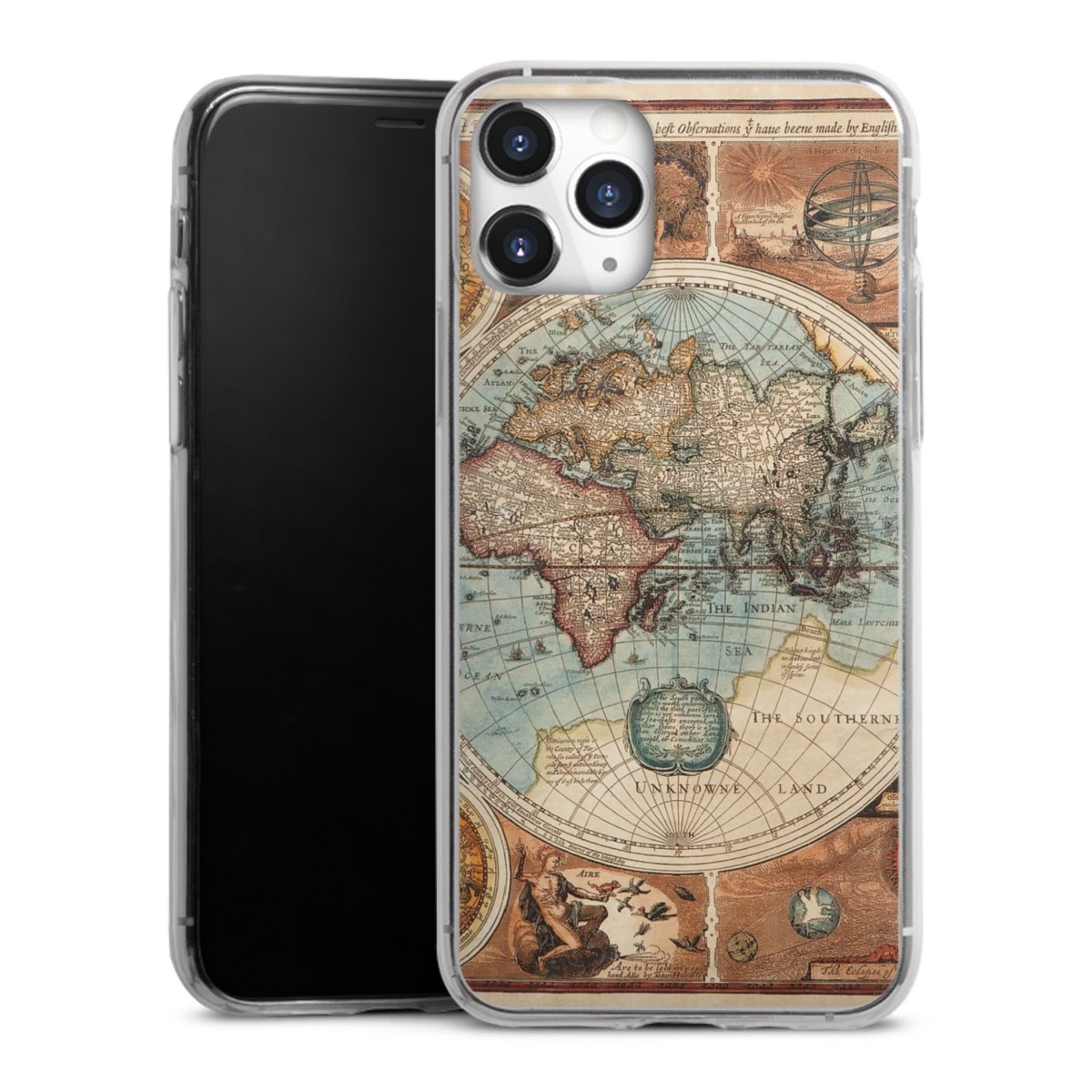 iPhone 11 Pro Handy Slim Case extra dünn Silikon Handyhülle transparent Hülle World Map Vintage Map Silikon Slim Case