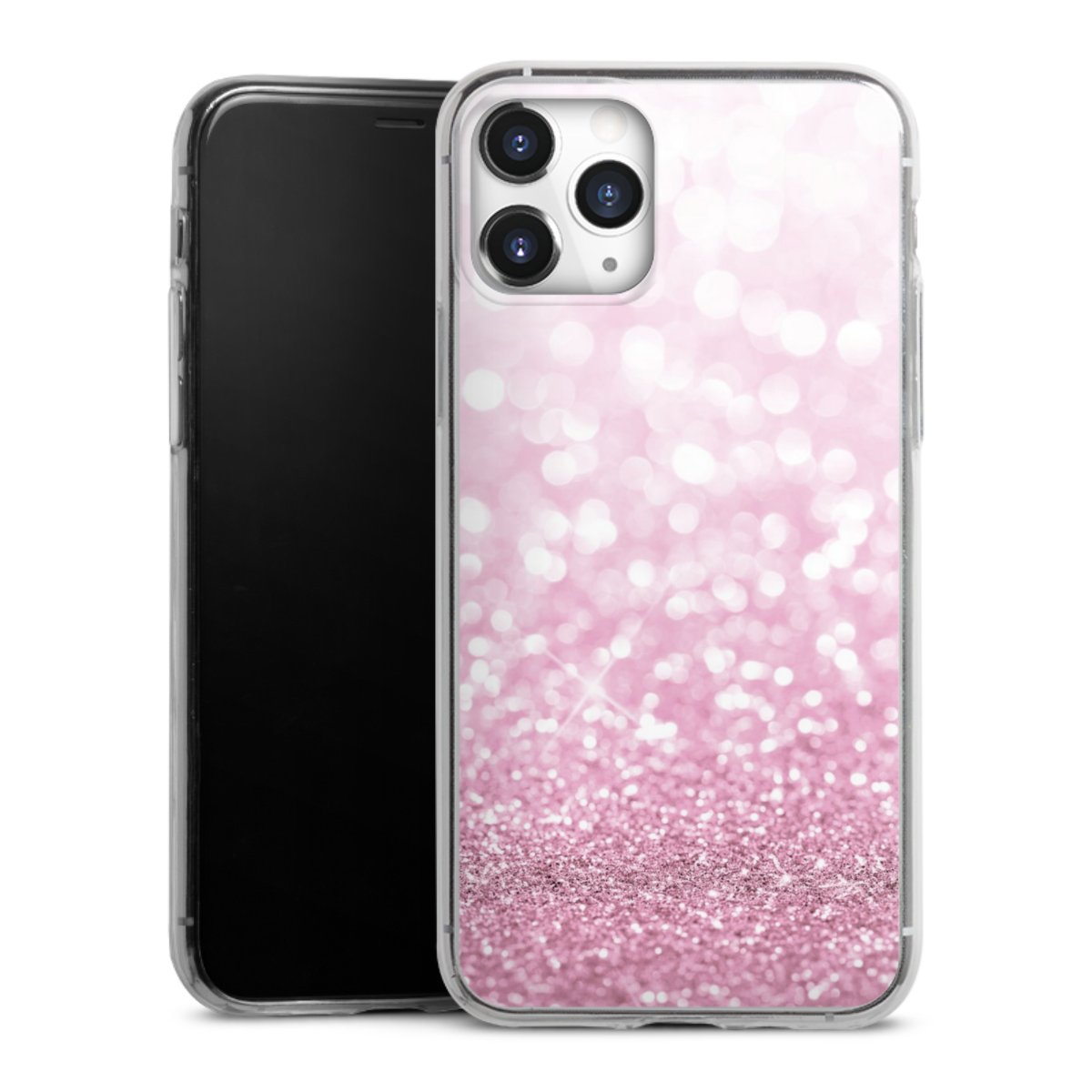 iPhone 11 Pro Handy Slim Case extra dünn Silikon Handyhülle transparent Hülle Glitzer Pink Shine Silikon Slim Case