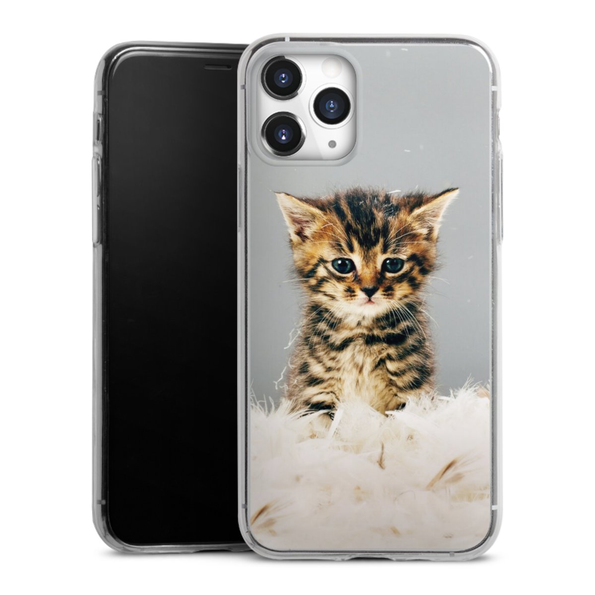 iPhone 11 Pro Handy Slim Case extra dünn Silikon Handyhülle transparent Hülle Cat Feather Pet Silikon Slim Case