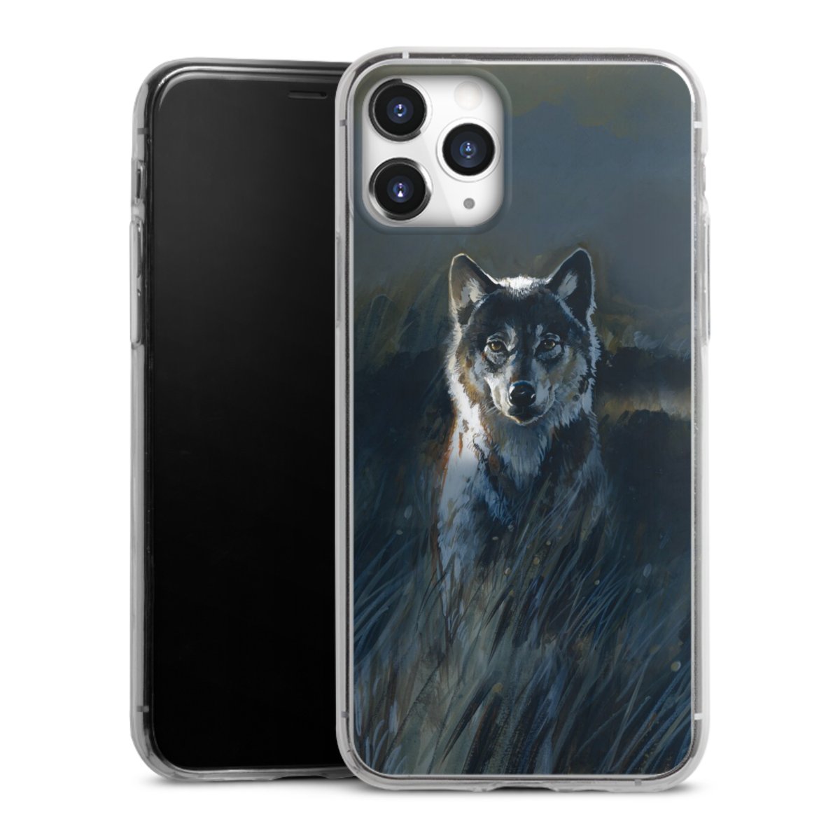 iPhone 11 Pro Handy Slim Case extra dünn Silikon Handyhülle transparent Hülle Nature Wolf Painting Silikon Slim Case