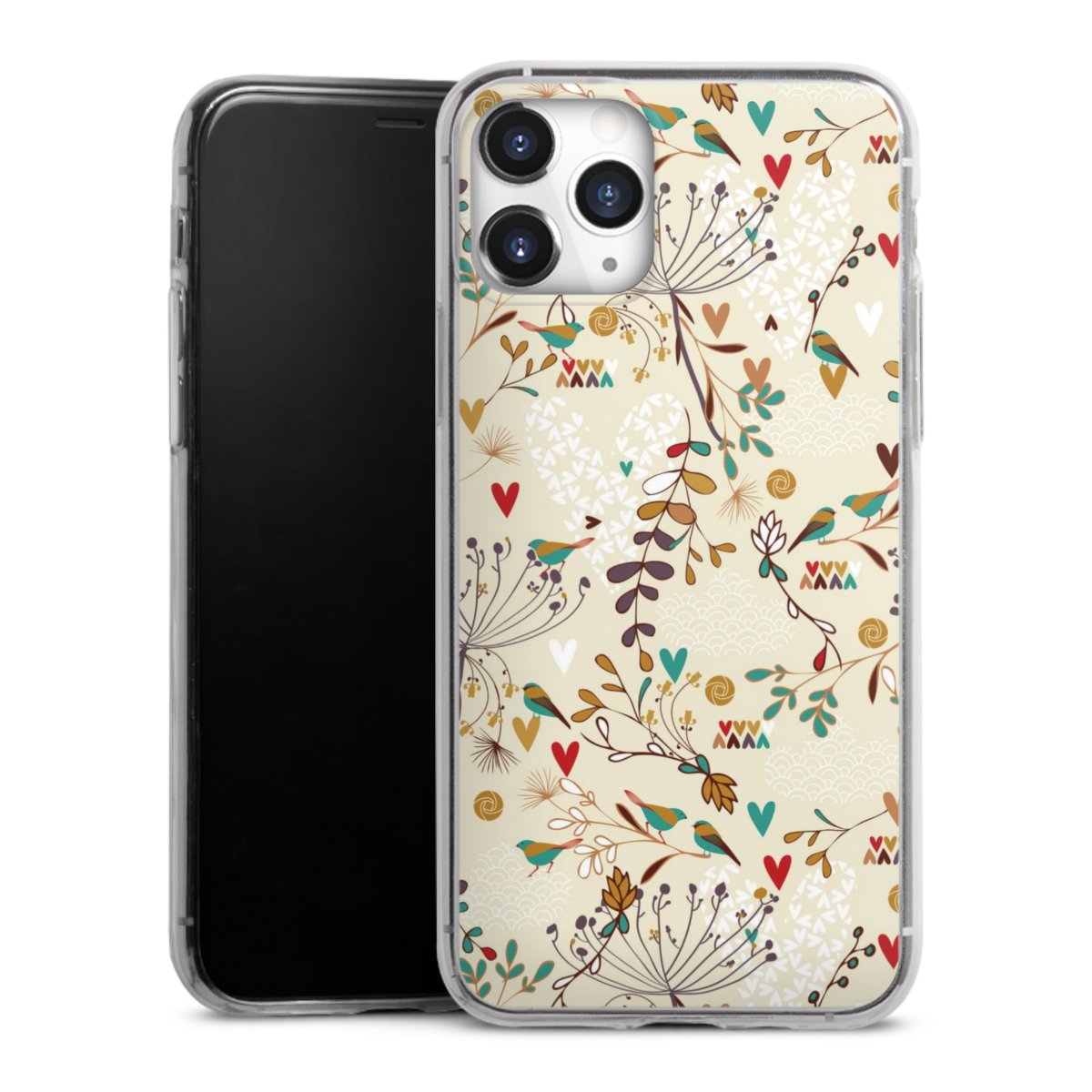 iPhone 11 Pro Handy Slim Case extra dünn Silikon Handyhülle transparent Hülle Bird Flowers Retro Silikon Slim Case