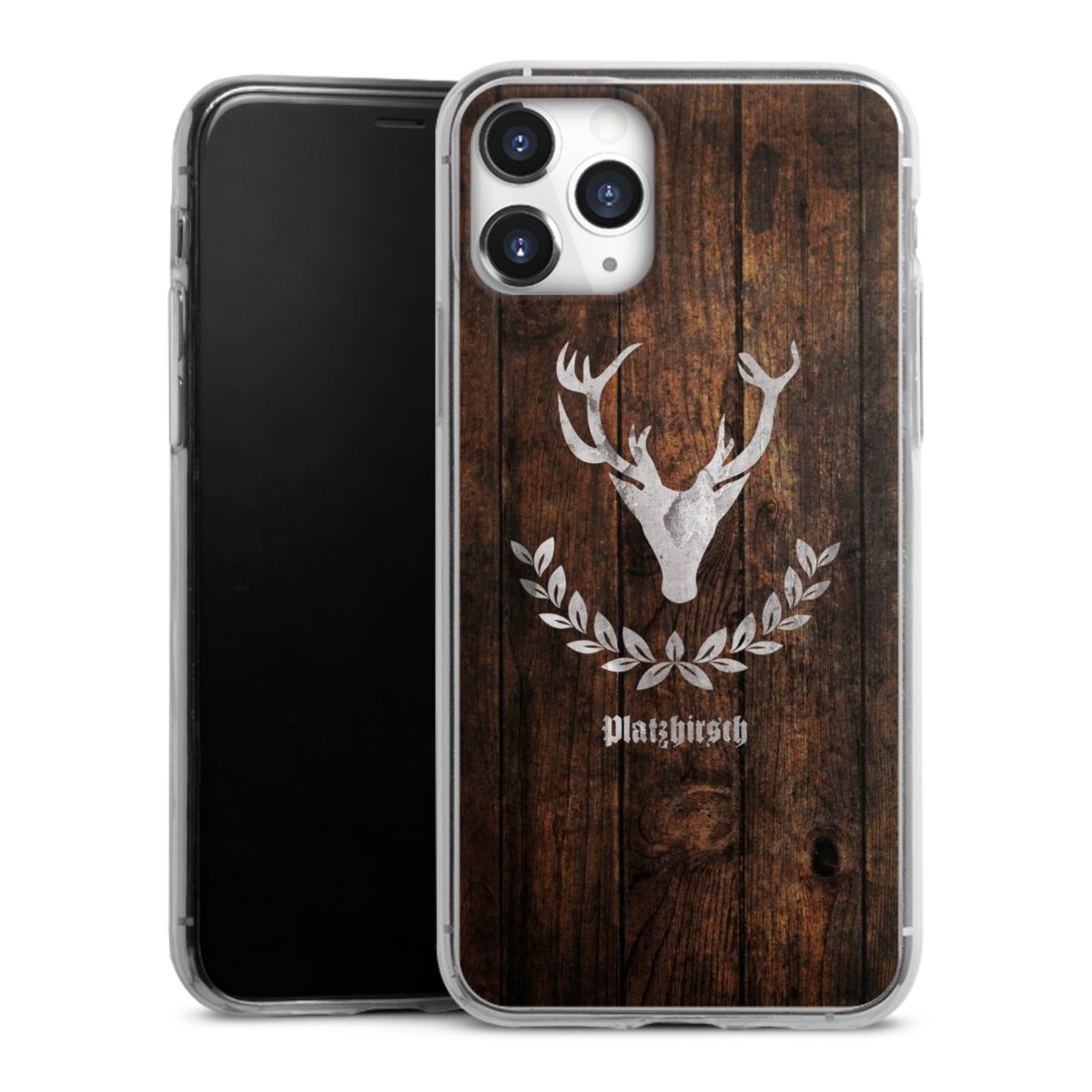 iPhone 11 Pro Handy Slim Case extra dünn Silikon Handyhülle transparent Hülle Deer Wood Wooden Look Silikon Slim Case