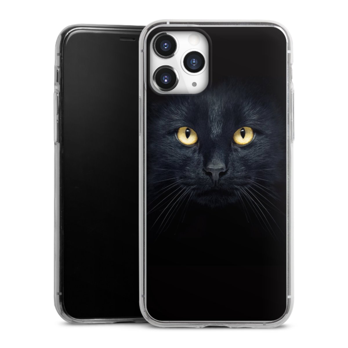 iPhone 11 Pro Handy Slim Case extra dünn Silikon Handyhülle transparent Hülle Eye Cat Black Silikon Slim Case