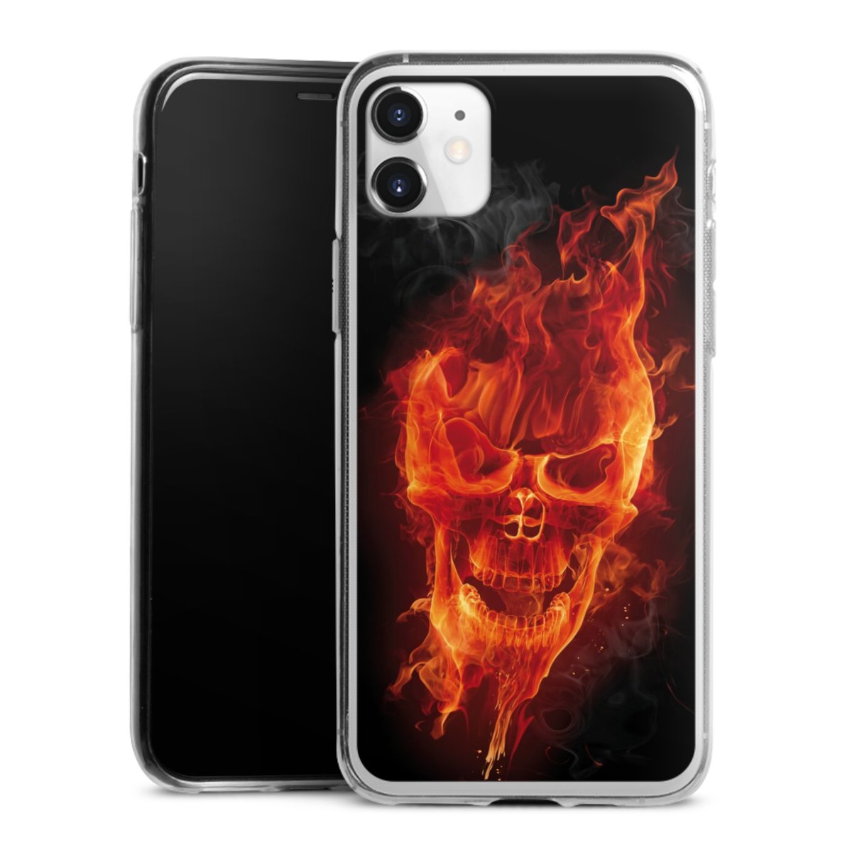 iPhone 11 Handy Slim Case extra dünn Silikon Handyhülle transparent Hülle Totenkopf Skull Fire Silikon Slim Case