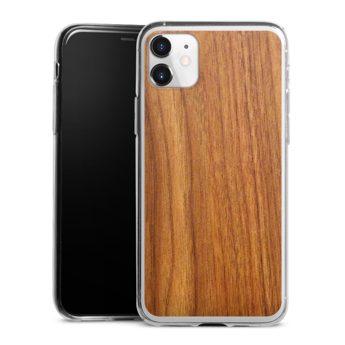 iPhone 11 Handy Slim Case extra dünn Silikon Handyhülle transparent Hülle Wood Larch Wooden Look Silikon Slim Case