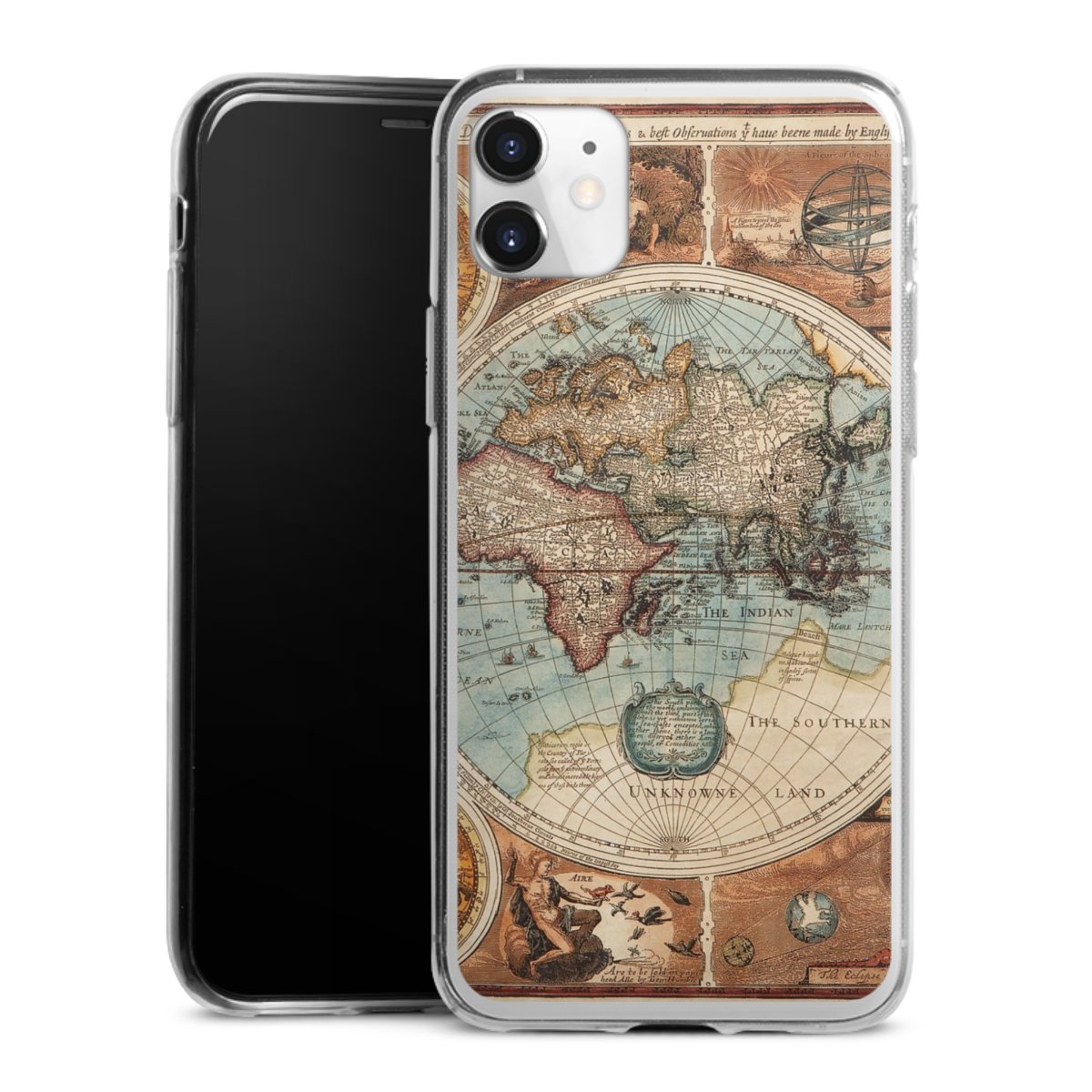 iPhone 11 Handy Slim Case extra dünn Silikon Handyhülle transparent Hülle World Map Vintage Map Silikon Slim Case