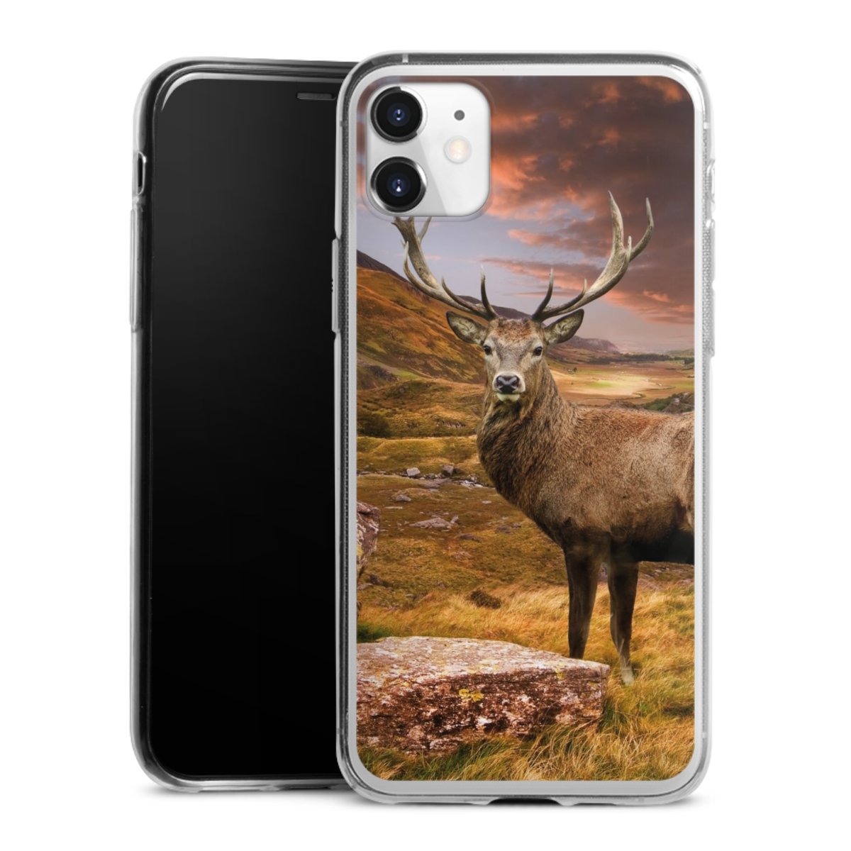 iPhone 11 Handy Slim Case extra dünn Silikon Handyhülle transparent Hülle Meadow Mountain Deer Silikon Slim Case