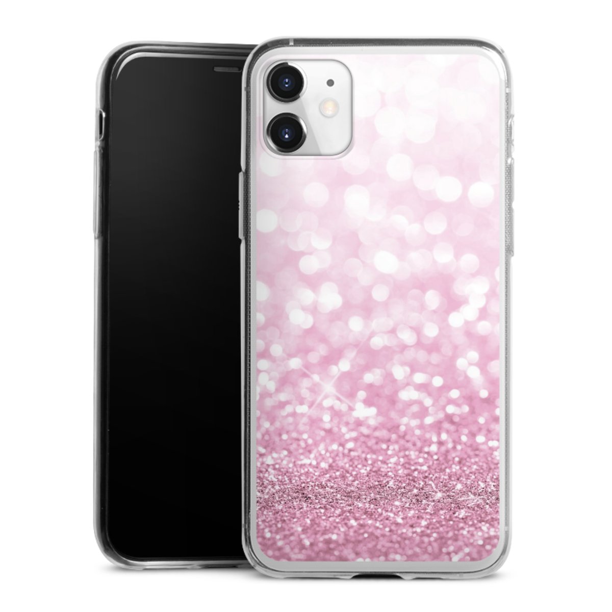 iPhone 11 Handy Slim Case extra dünn Silikon Handyhülle transparent Hülle Glitzer Pink Shine Silikon Slim Case