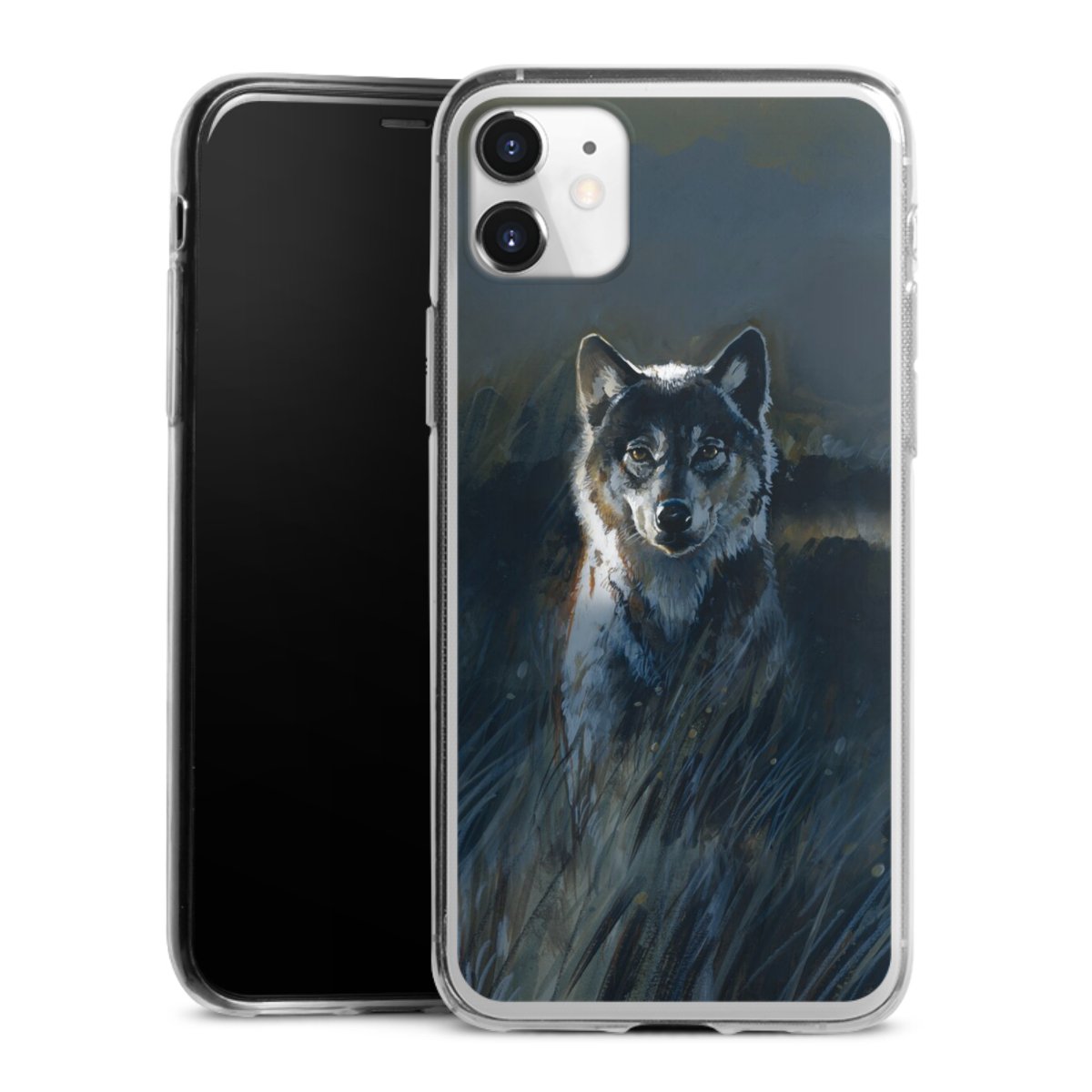 iPhone 11 Handy Slim Case extra dünn Silikon Handyhülle transparent Hülle Nature Wolf Painting Silikon Slim Case