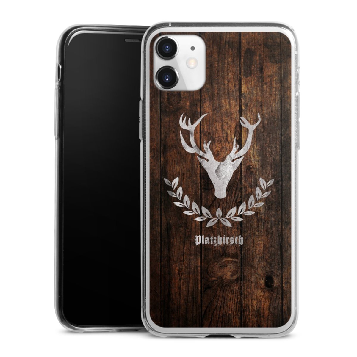 iPhone 11 Handy Slim Case extra dünn Silikon Handyhülle transparent Hülle Deer Wood Wooden Look Silikon Slim Case