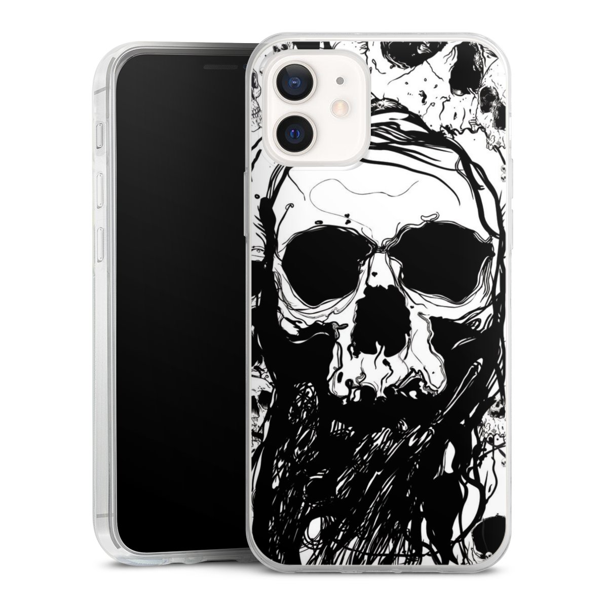 iPhone 12 Handy Slim Case extra dünn Silikon Handyhülle transparent Hülle Totenkopf Halloween Silikon Slim Case