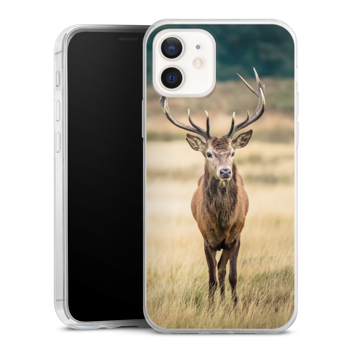 iPhone 12 Handy Slim Case extra dünn Silikon Handyhülle transparent Hülle Deer Meadow Forrest Silikon Slim Case