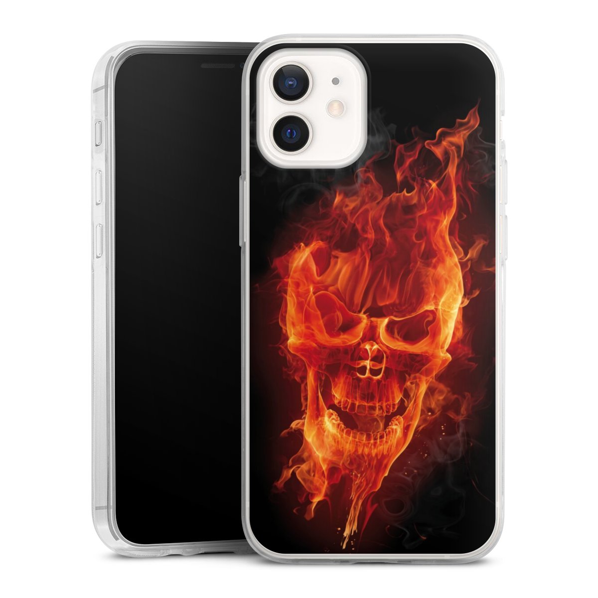 iPhone 12 mini Handy Slim Case extra dünn Silikon Handyhülle transparent Hülle Totenkopf Skull Fire Silikon Slim Case