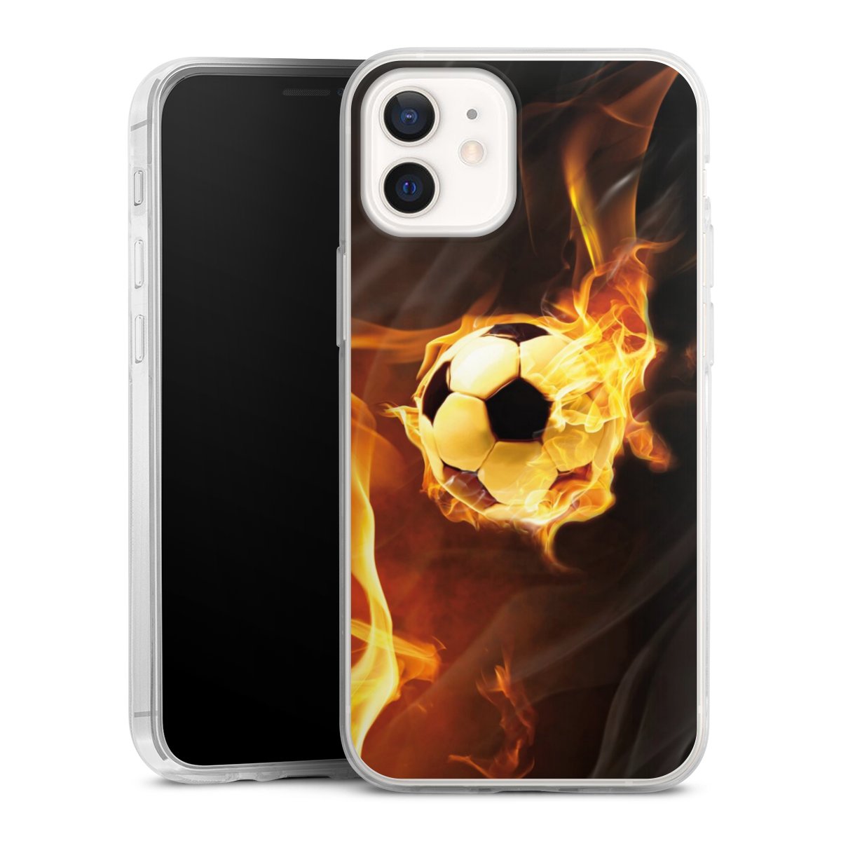 iPhone 12 mini Handy Slim Case extra dünn Silikon Handyhülle transparent Hülle Ball Fire Soccer Silikon Slim Case