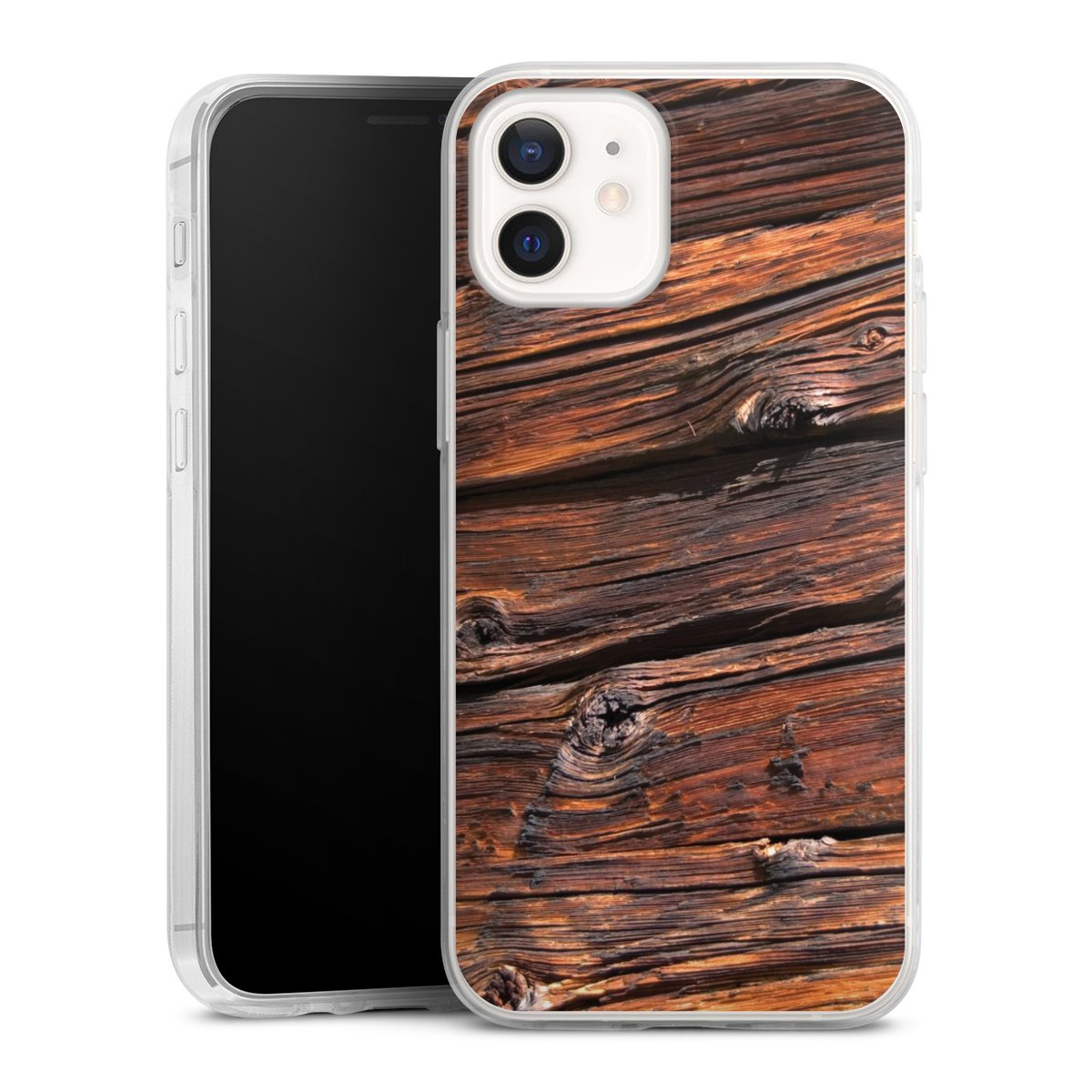 iPhone 12 mini Handy Slim Case extra dünn Silikon Handyhülle transparent Hülle Beams Wooden Look Wood Silikon Slim Case