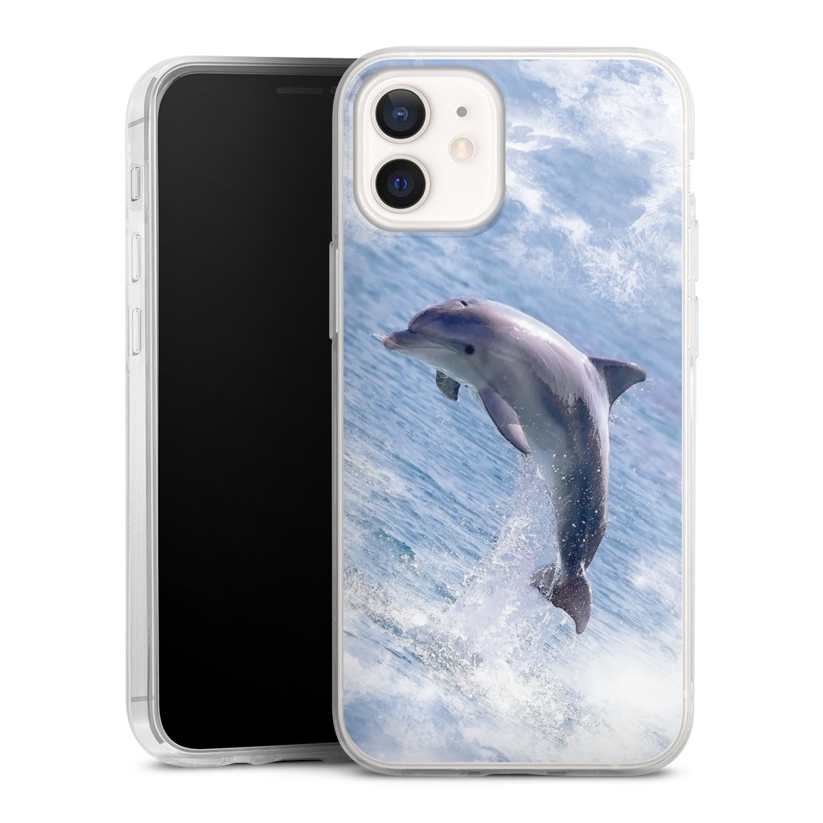 iPhone 12 mini Handy Slim Case extra dünn Silikon Handyhülle transparent Hülle Dolphin Ocean Wale Silikon Slim Case