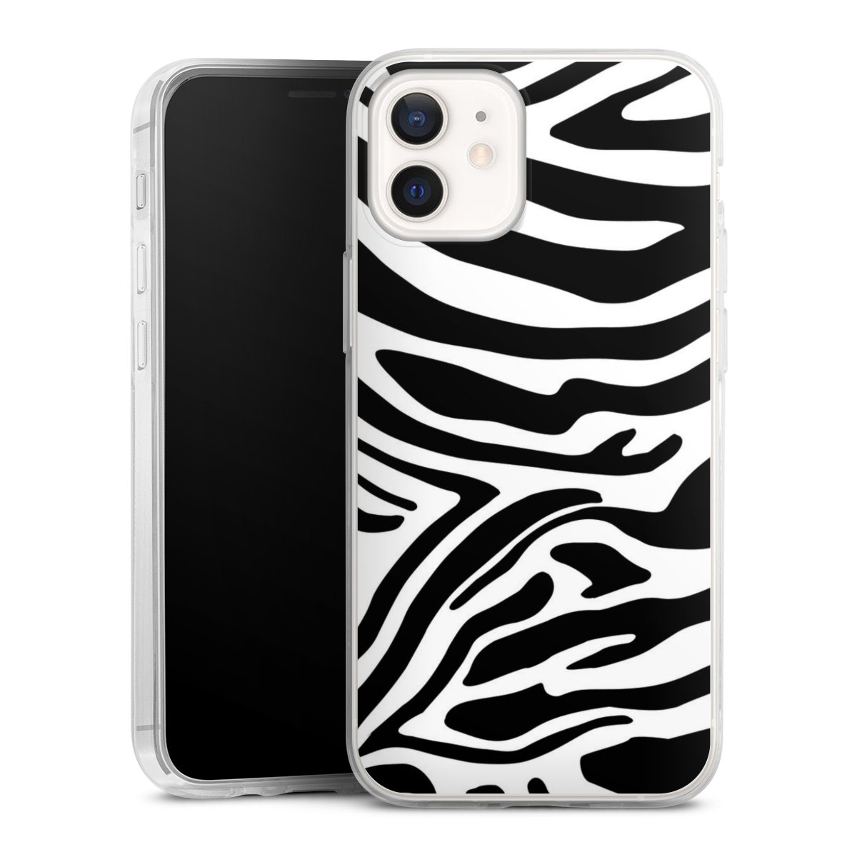 iPhone 12 mini Handy Slim Case extra dünn Silikon Handyhülle transparent Hülle Zebra Animal Look Animal Print Silikon Slim Case