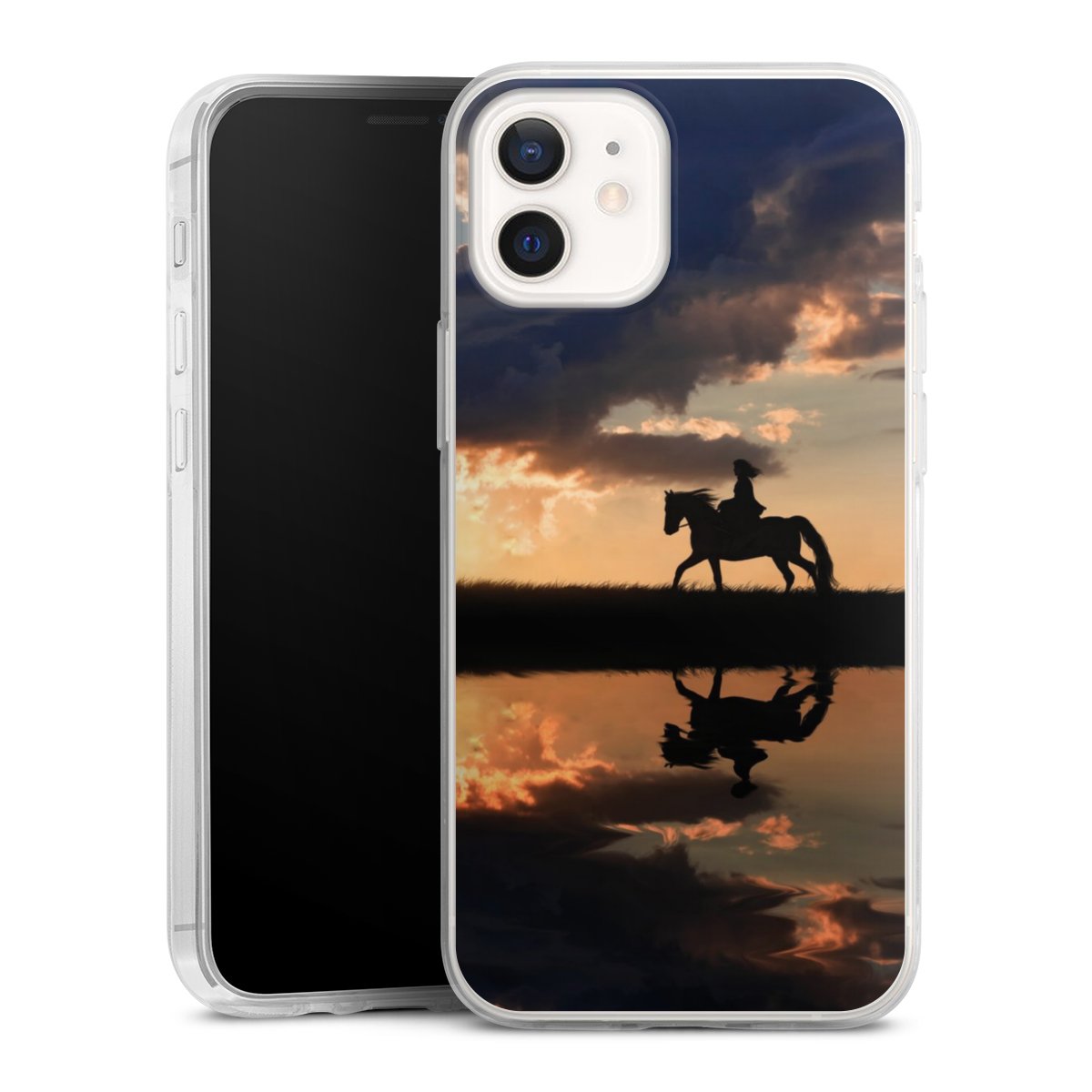 iPhone 12 mini Handy Slim Case extra dünn Silikon Handyhülle transparent Hülle Horse Sunset Horseback Riding Silikon Slim Case