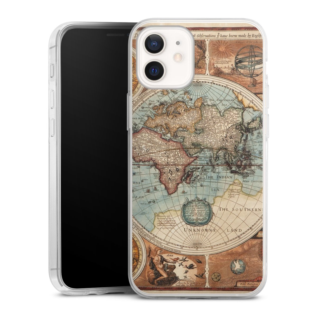 iPhone 12 mini Handy Slim Case extra dünn Silikon Handyhülle transparent Hülle World Map Vintage Map Silikon Slim Case