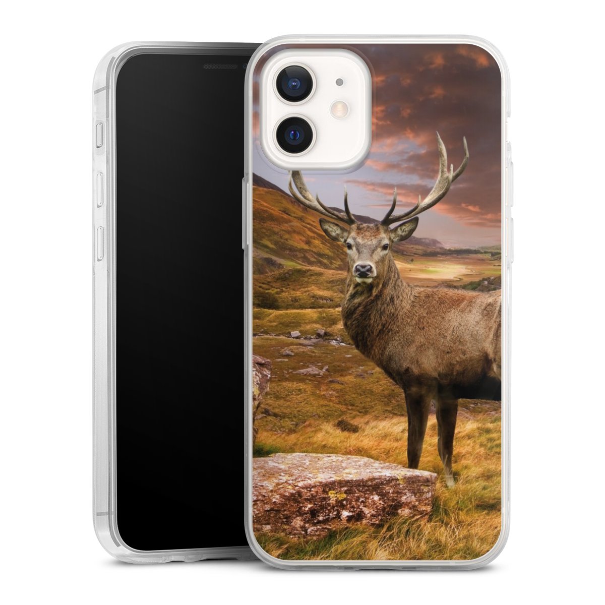 iPhone 12 mini Handy Slim Case extra dünn Silikon Handyhülle transparent Hülle Meadow Mountain Deer Silikon Slim Case