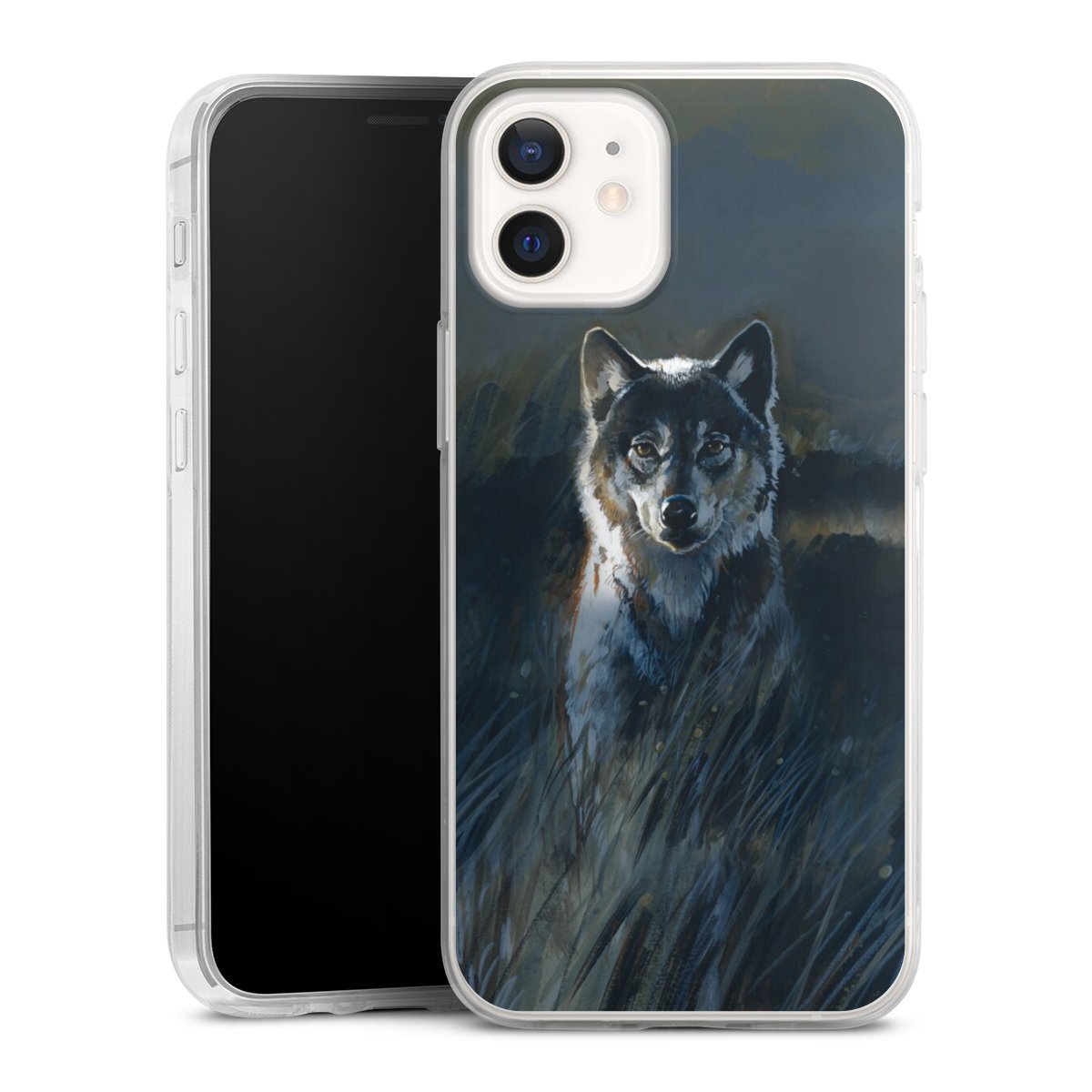 iPhone 12 mini Handy Slim Case extra dünn Silikon Handyhülle transparent Hülle Nature Wolf Painting Silikon Slim Case